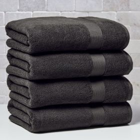 Signature Soft Solid Cotton 4 Piece Bath Bath Towel Set,Rich Black