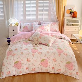 3pcs Cute Strawberry Duvet Cover Full Size for Kids Girls Bedding Set Bunny Flowers Pink Christmas Bedroom Decor 1 Duvet Cover 2 Pillow Shams (Color: pink, size: Full)