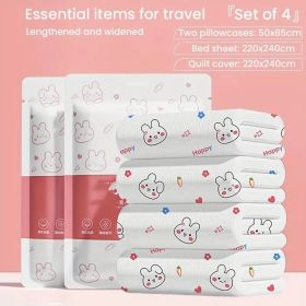 4-Piece Premium Travel Bedding Set with Thickened Hotel Sheet (Style: rabbit 4pcs set fitted sheet*1.cover*1.piillowcase*2)